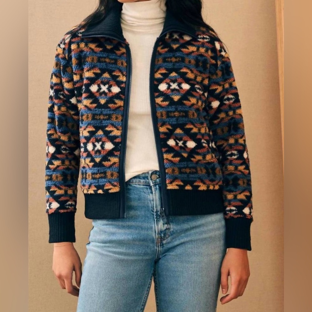 Faherty Thunder Voice Eagle High Pile Fleece Jacket Four Eagles Womens Size L